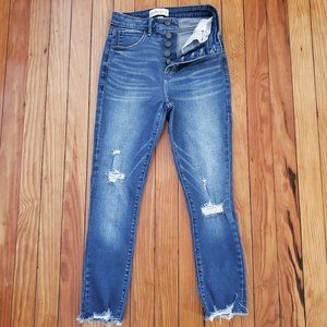A&F Curve Love High Rise Button Fly Super Skinny Chewed Ankle Distressed Sz 25